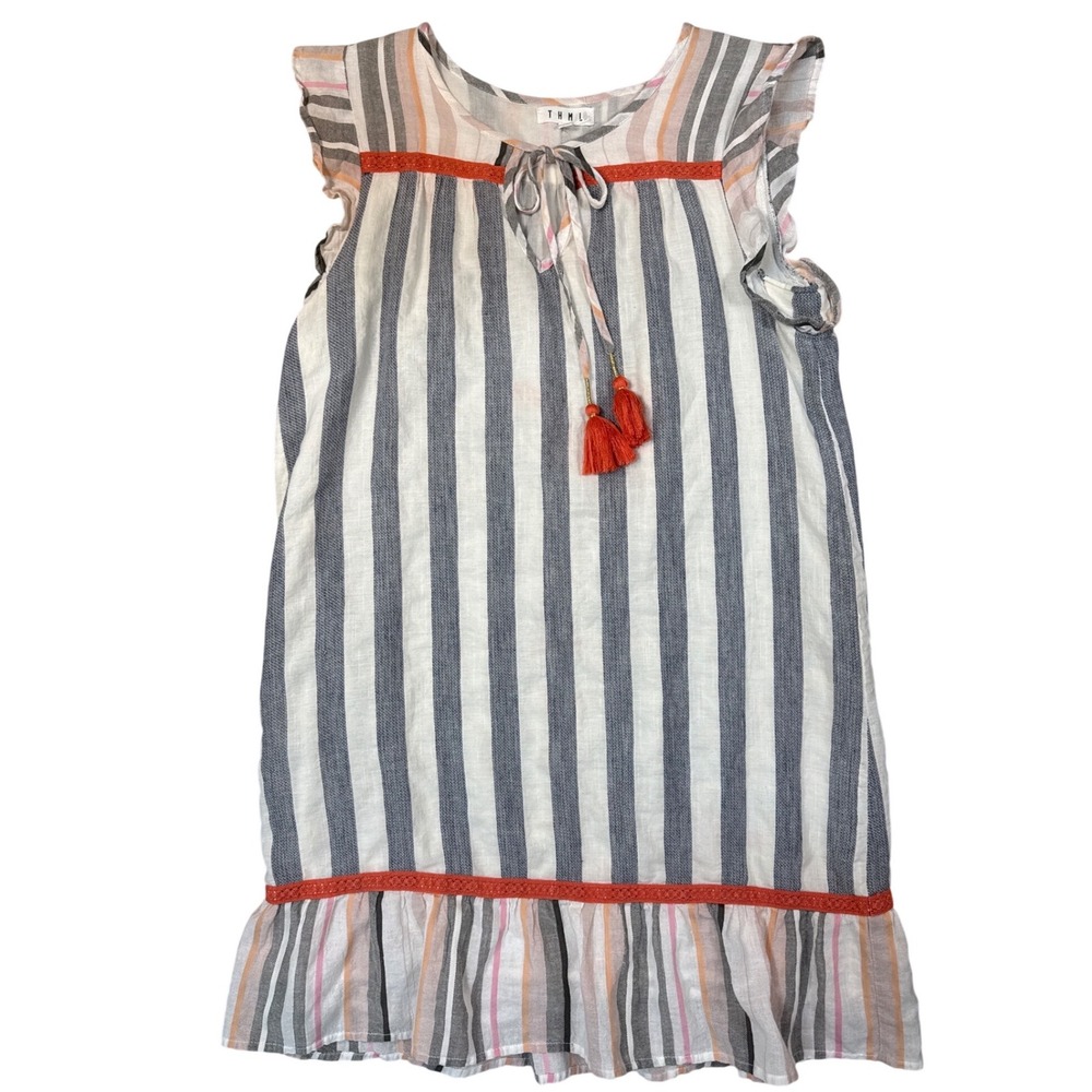 THML‎ (Multicolor) Striped Ruffle Tassel Dress Women Medium